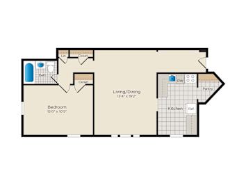 One Bedroom 1 Bathroom Floorplan at Falkland Chase, Silver Spring, 20910