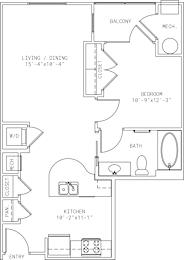 1-A15 1 Bed 1 Bath Floor Plan at Mira Upper Rock, Rockville, MD, 20850
