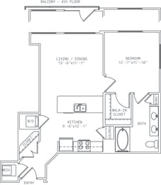 1-A18 1 Bed 1 Bath Floor Plan at Mira Upper Rock, Rockville