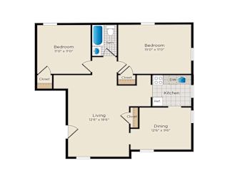 2 Bedroom 1 Bathroom Floorplan at Falkland Chase, Silver Spring