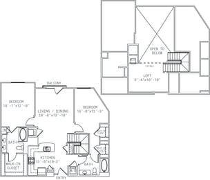 1-B6L 2 Bed 2 Bath Floor Plan at Mira Upper Rock, Rockville