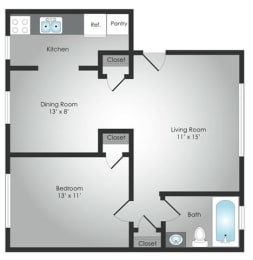 1 bed 1 bath C at Hamilton Manor Apartments, Hyattsville, MD