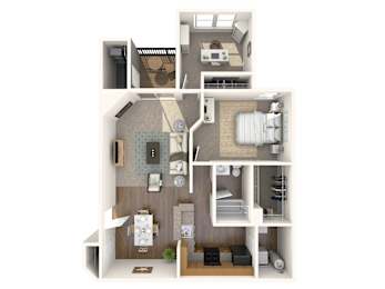One bedroom apartment 3D floor plan at Park at Winterset Apartments, Owings Mills