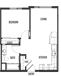 a floor plan of a small house with a bedroom and a living room
