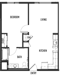 a floor plan of a house with a bedroom and a living room