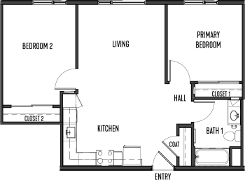 a floor plan of a studio apartment with a bedroom and a living room