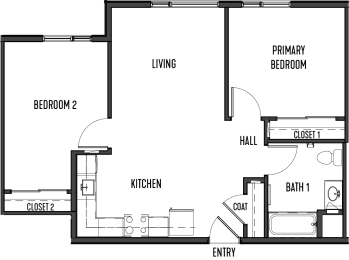 a floor plan of a studio apartment with a bedroom and a living room