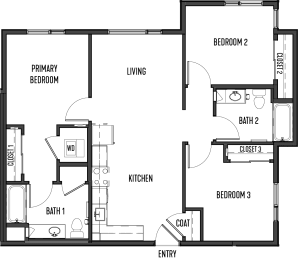 a floor plan of a house with bedrooms and a living room