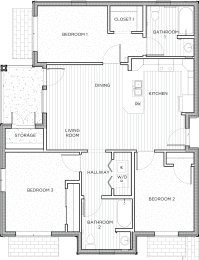 Floor Plan  deer creek 3 bed 2 bath 1077 sf