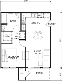 Floor Plan  Eaglepointe 1 Bed 1 Bath 667 SF