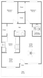 Floor Plan  Emerald Pointe 2 Bed 1 Bath 800 SF