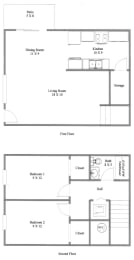 Floor Plan  Emerald Pointe 2 Bed 1 Bath 880 SF
