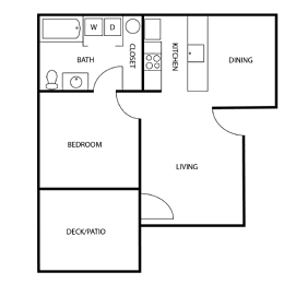 A floor plan of a house with labeled rooms such as bedroom, living room, and kitchen.