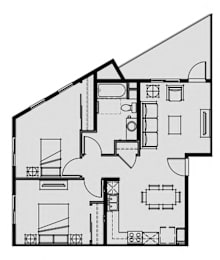 Floor Plan  Unit 2.1 2 Bed 1 Bath 865 sq ft