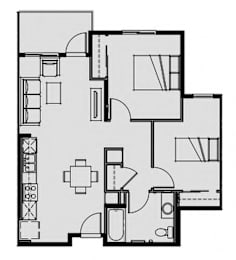 Floor Plan  Unit 2.2 2 Bed 1 Bath 808 sq ft
