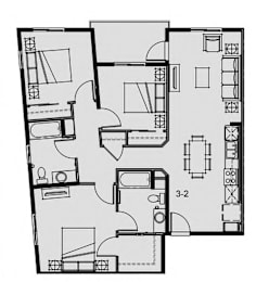 Floor Plan  Unit 3.2 3 Bed 2 Bath 1146 sq ft