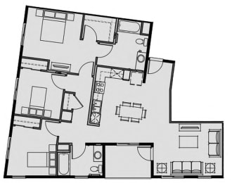 Floor Plan  Unit 3.3 3 Bed 2 Bath 1291 sq ft