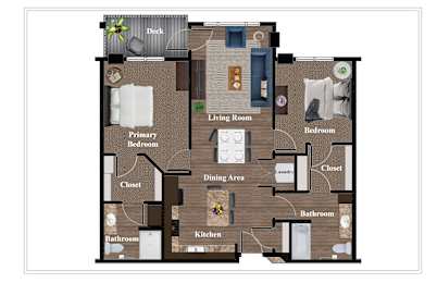 A floor plan of a house with a living room, dining area, kitchen, and multiple bedrooms.