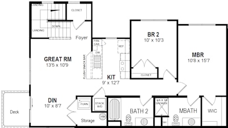 Two Bedroom Floorplan at Hathaway Meadows, Farmington, 14425