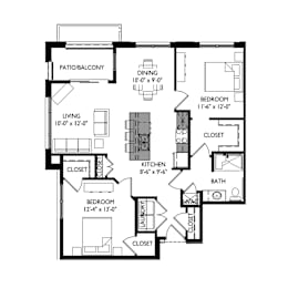  Floor Plan Two Bedroom - One Bathroom