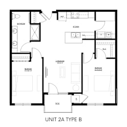 A black and white image of a floor plan for a Unit 2A Type B.