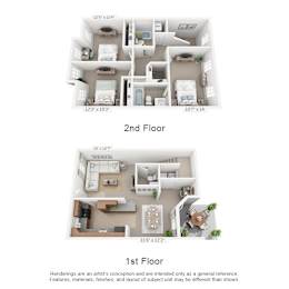 A diagram shows two different layouts for the first and second floors of an apartment.
