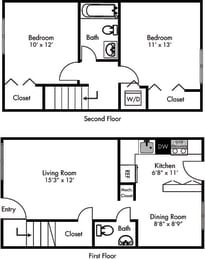 a floor plan of a house with two bedrooms and a living room