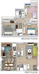 A floor plan of a two-story home with labeled first and second floors.