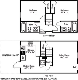 a floor plan of a house with two bedrooms and a living room