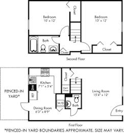a floor plan of a house with two bedrooms and a living room
