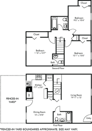 a floor plan of a house with two bedrooms and a living room with a kitchen