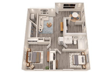 A top-down view of a house layout with a pool in the middle.