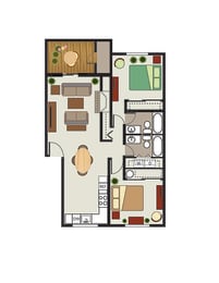  Floor Plan 2 Bed, 2 Bath