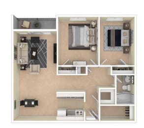  Floor Plan Two Bedroom, One Bathroom