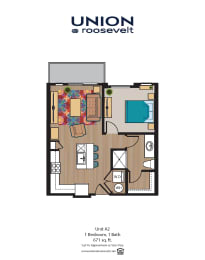 a floor plan of a unit with a bedroom and a bathroom