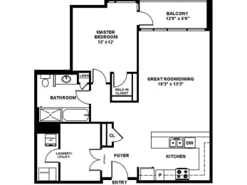  Floor Plan A4 - One Bedroom One Bath