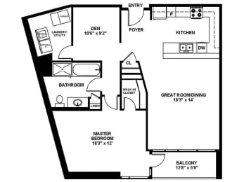  Floor Plan A7 - One Bedroom  with Den One Bath