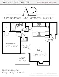 A floor plan for a one bedroom, one bathroom apartment.