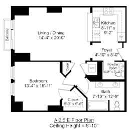 1 Bed 1.5 Bath Floor Plan at Residences Providence, Rhode Island 2903