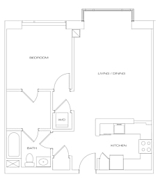 a floor plan of a one bedroom apartment at residences on broadway