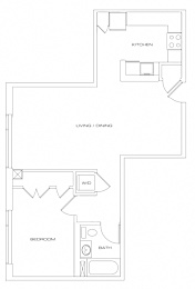 a floor plan of a one bedroom apartment at residences on broadway