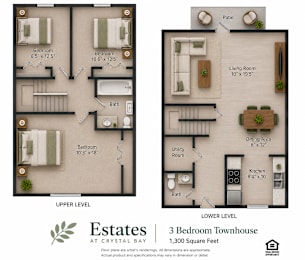 Floor Plan  A floor plan of a 3 bedroom townhouse at Crystal Bay.