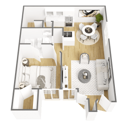 3d rendering of Floor plan - 1 bedroom 1 bath at Aqua Bay Apartments in Naples, FL 34116
