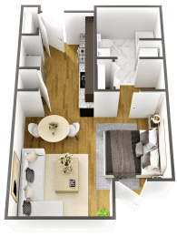 Floor Plan  a floor plan of a one bedroom apartment with a living room and dining room