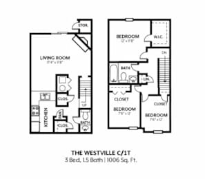 Floor Plan  A black and white floor plan of a 3 bedroom, 15 bathroom apartment.