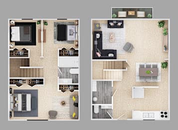 Floor Plan  3-bedroom townhouse floor plan.