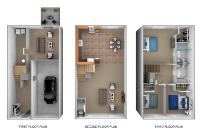 3 bedroom 2.5 bathroom with garage 3D floor plan at The Pointe at Manorgreen in Middle River, MD