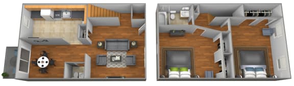 2 bedroom 1.5 bathroom floor plan at Colony Hill Townhomes at Colony Hill Apartments & Townhomes, Baltimore, Maryland