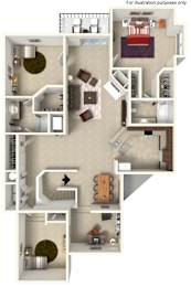 A detailed 3D floor plan of a house showing all rooms and their layouts.