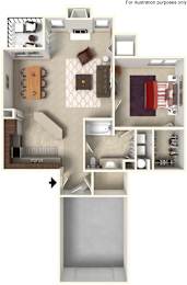 A floor plan of a house showing a kitchen, living room, dining room, and bedrooms.